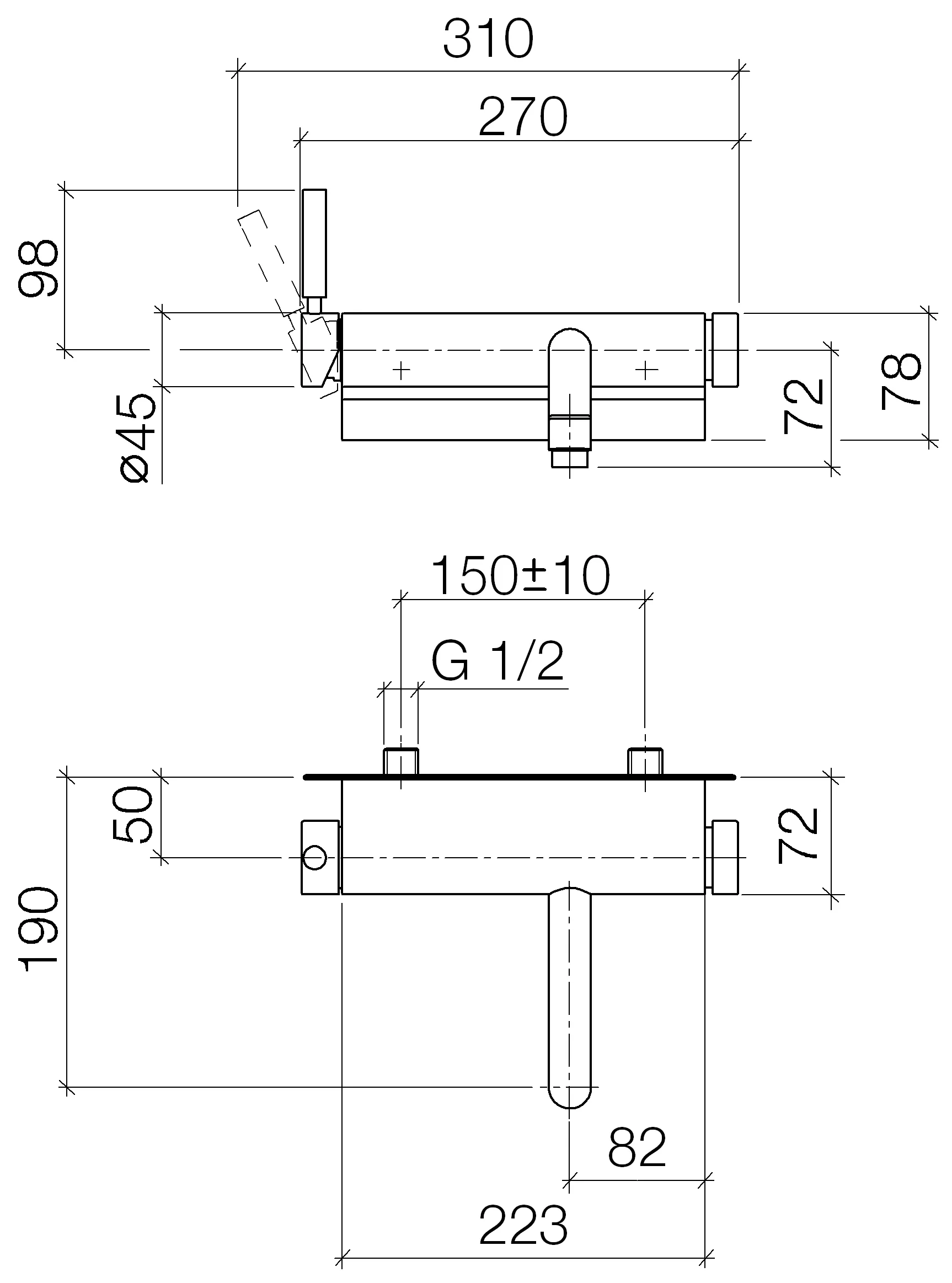 Dornbracht TARA.LOGIC Wannen-Einhandbatterie für Wandmontage ohne Garnitur, chrom-33200885-00