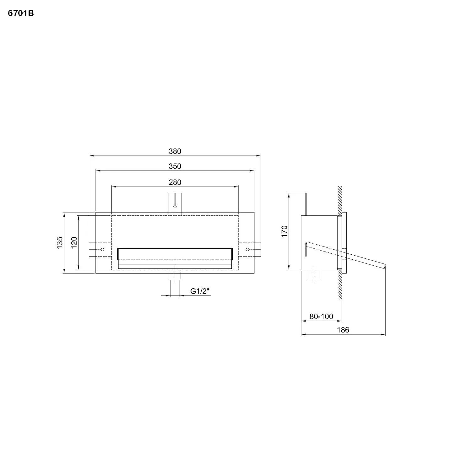 Fantini Wand-Schwallkopfbrause mit Wasserfall-82026701B