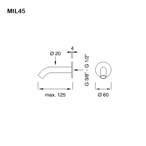 cea MIL 45 Wand-Auslauf, Ausladung:125mm, edelstahl satiniert-MIL45S