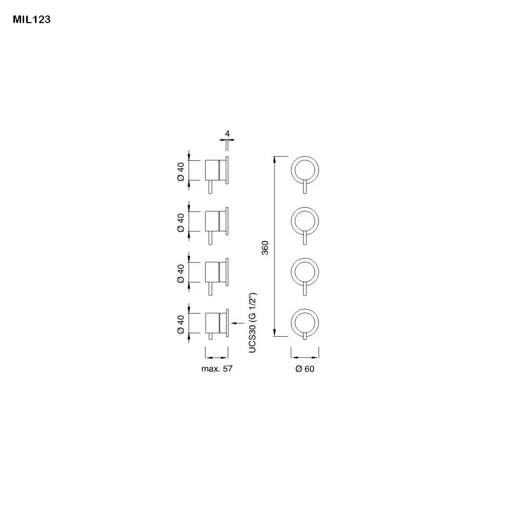 cea MIL 123 Wand-Thermostat mit 3 Absperrventilen, high water flow, edelstahl satiniert-MIL123S