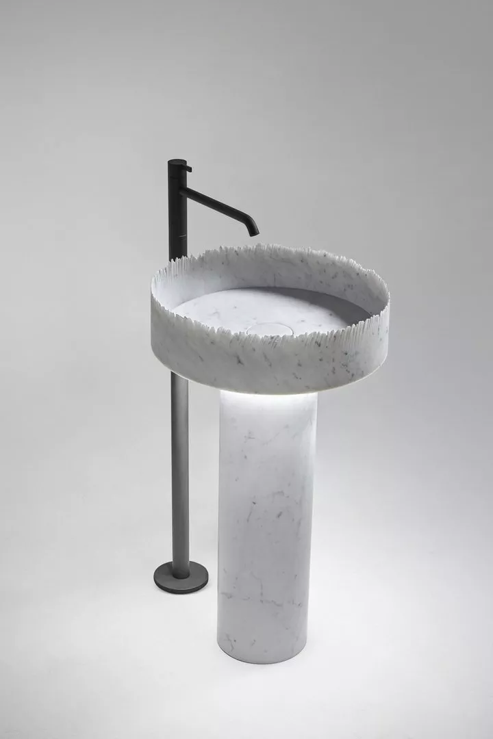 antoniolupi FLOW freistehendes Waschbecken aus Marmor, 85x47cm, mit Beleuchtung, bianco carrara - FLOWL