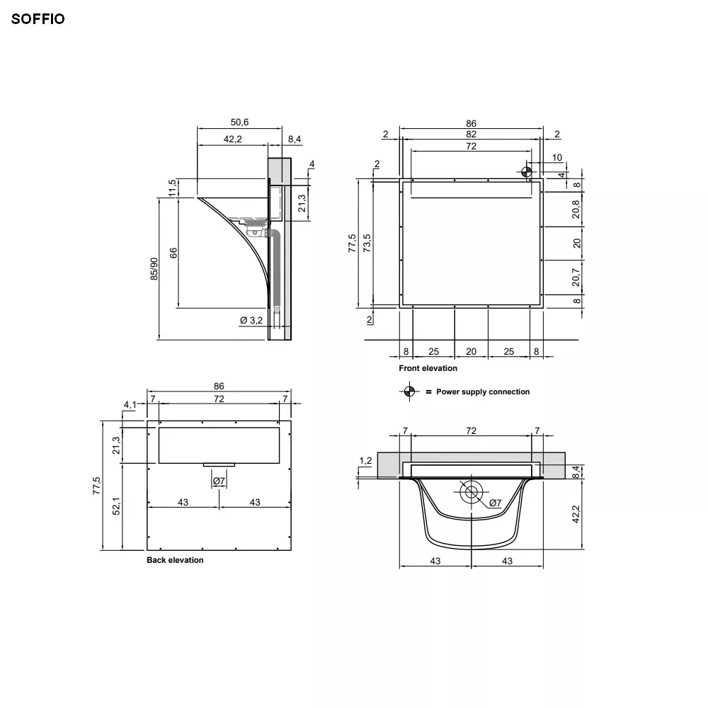 antoniolupi SOFFIO Wandeinbaubecken, 86x50,6x77,5cm, ohne LED weiß matt-SOFFIO