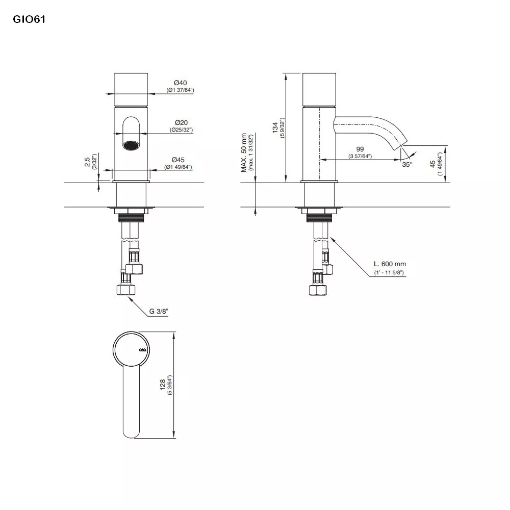 cea GIOTTO PLUS Waschtisch-Eingriffmischer, H:135mm, edelstahl satiniert-GIO61S