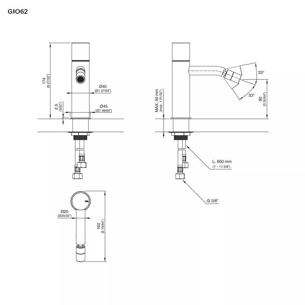 cea GIOTTO PLUS Bidet-Eingriffmischer, H:175mm, edelstahl satiniert-GIO62S