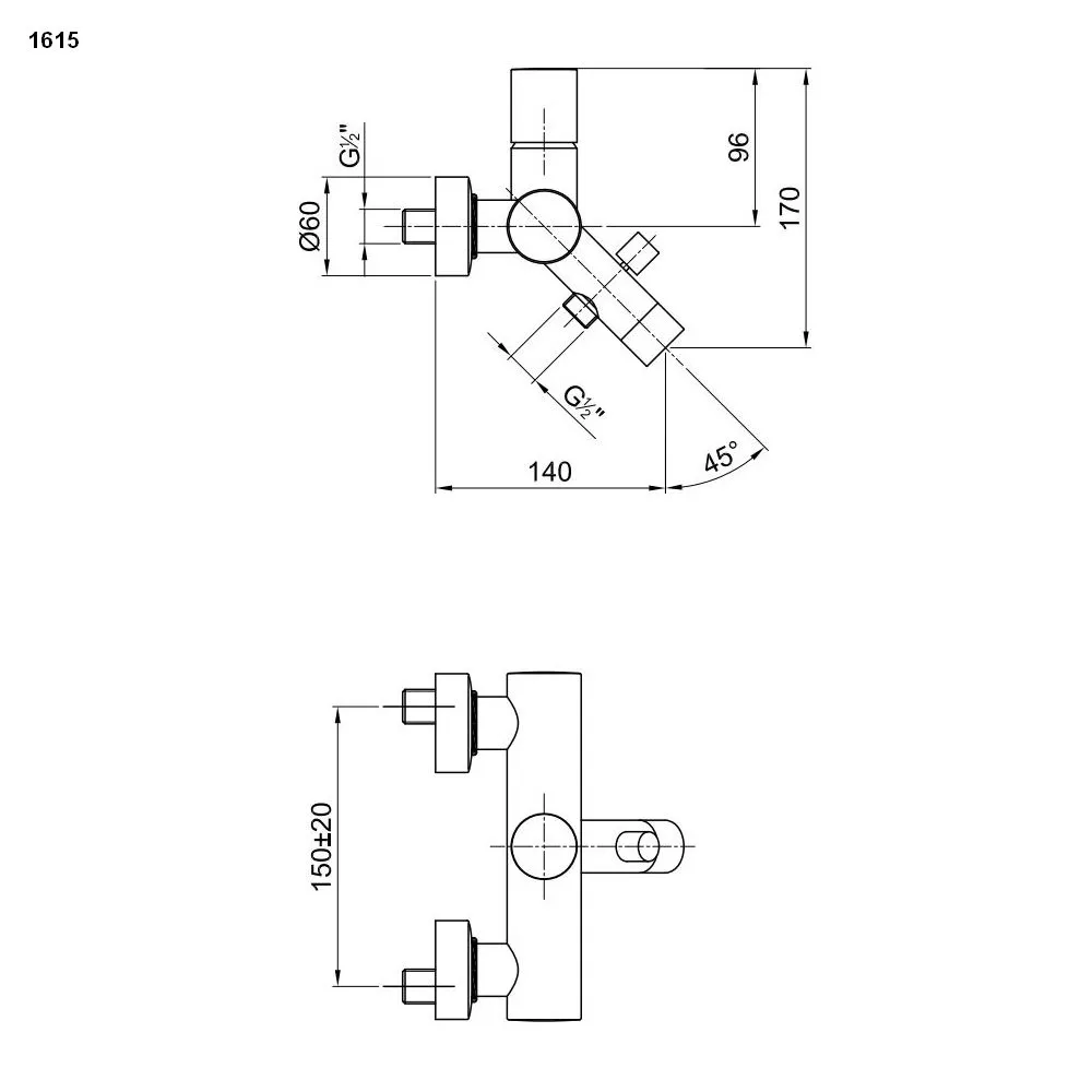 Fantini NOSTROMO Aufputz-Wanneneingriffmischer mit Brausegarnitur-50021615