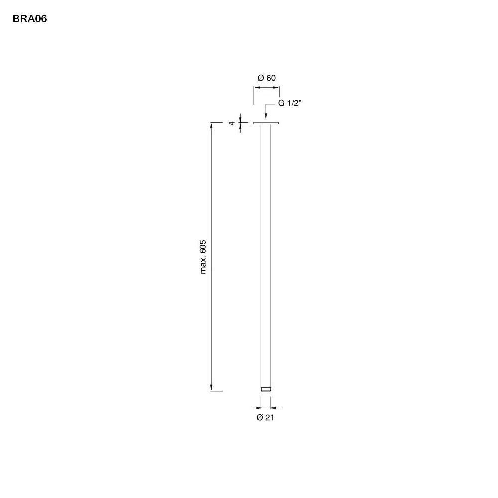 cea BRA 06 Decken-Brausearm, H:600mm, edelstahl satiniert-BRA06S