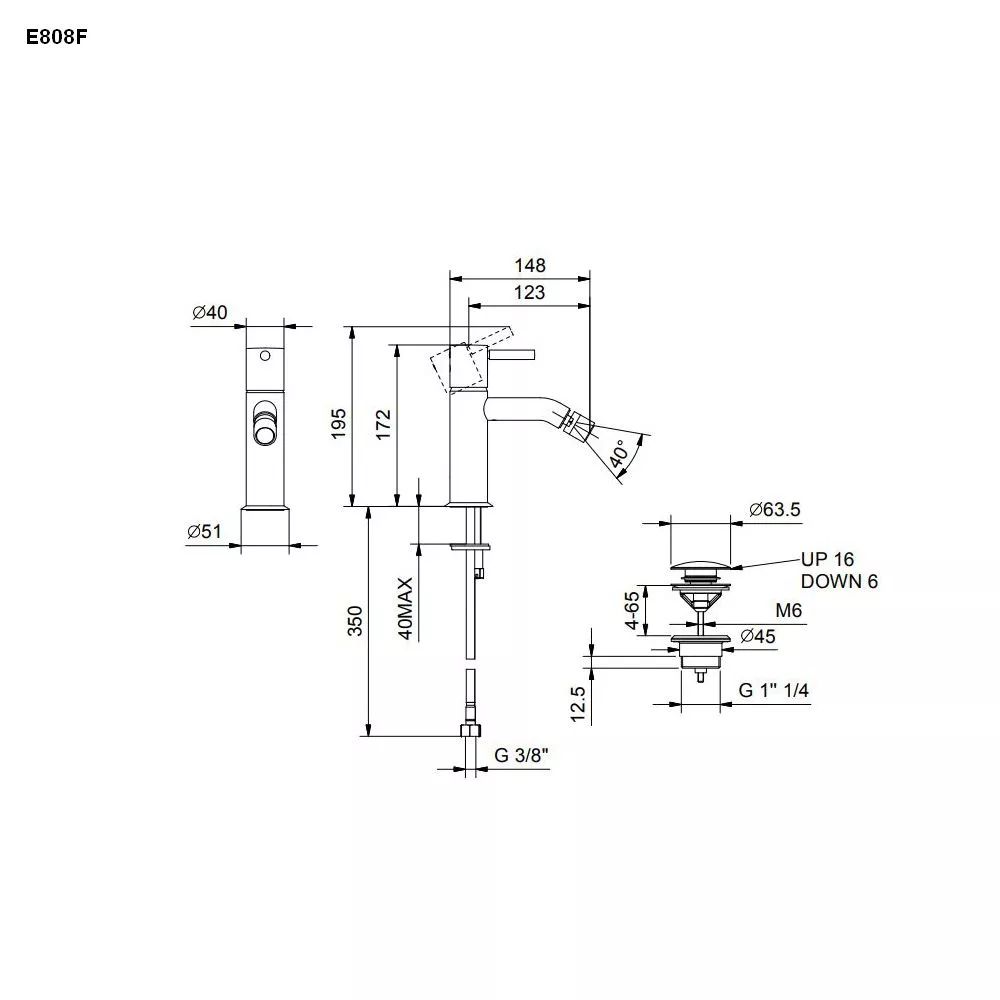 Fantini NOSTROMO Stand-Bidetmischer, H:17cm, Griff mit Hebel-50P9E808F