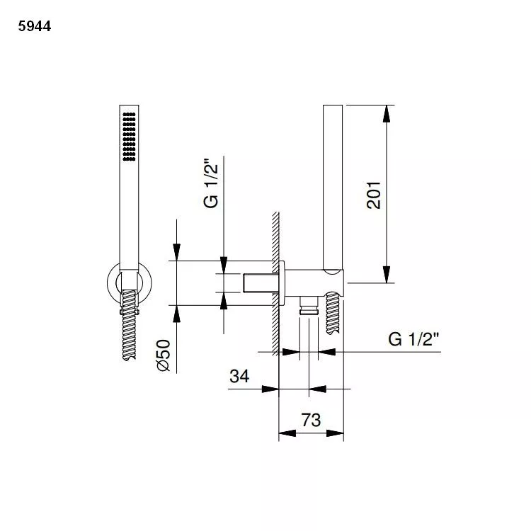 Fantini Brauseset mit Metall-Stabhandbrause FIT und Metallschlauch-29025944