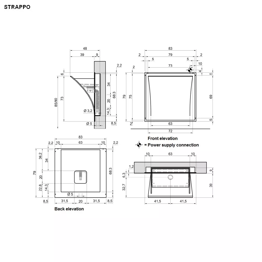 antoniolupi STRAPPO Wandeinbaubecken, 83x48x79cm, ohne Beleuchtung, weiß matt-STRAPPO