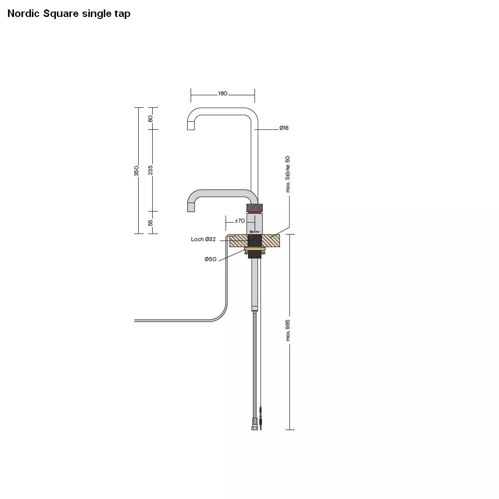 Quooker Nordic Square Kochendwasserspender für Warmwasseranschluss-3NSCHR